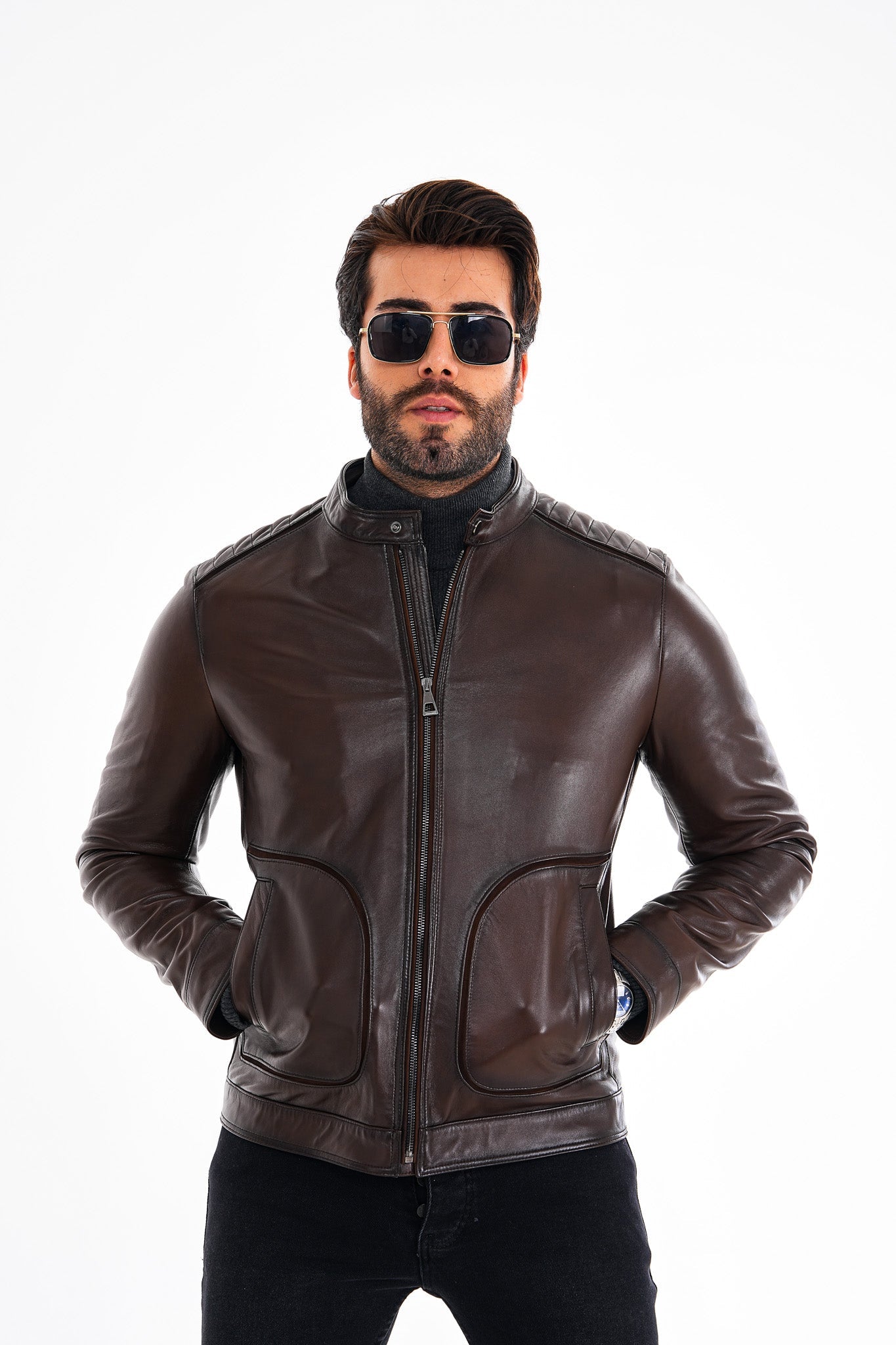 The Brescia Brown Leather Racer Jacket