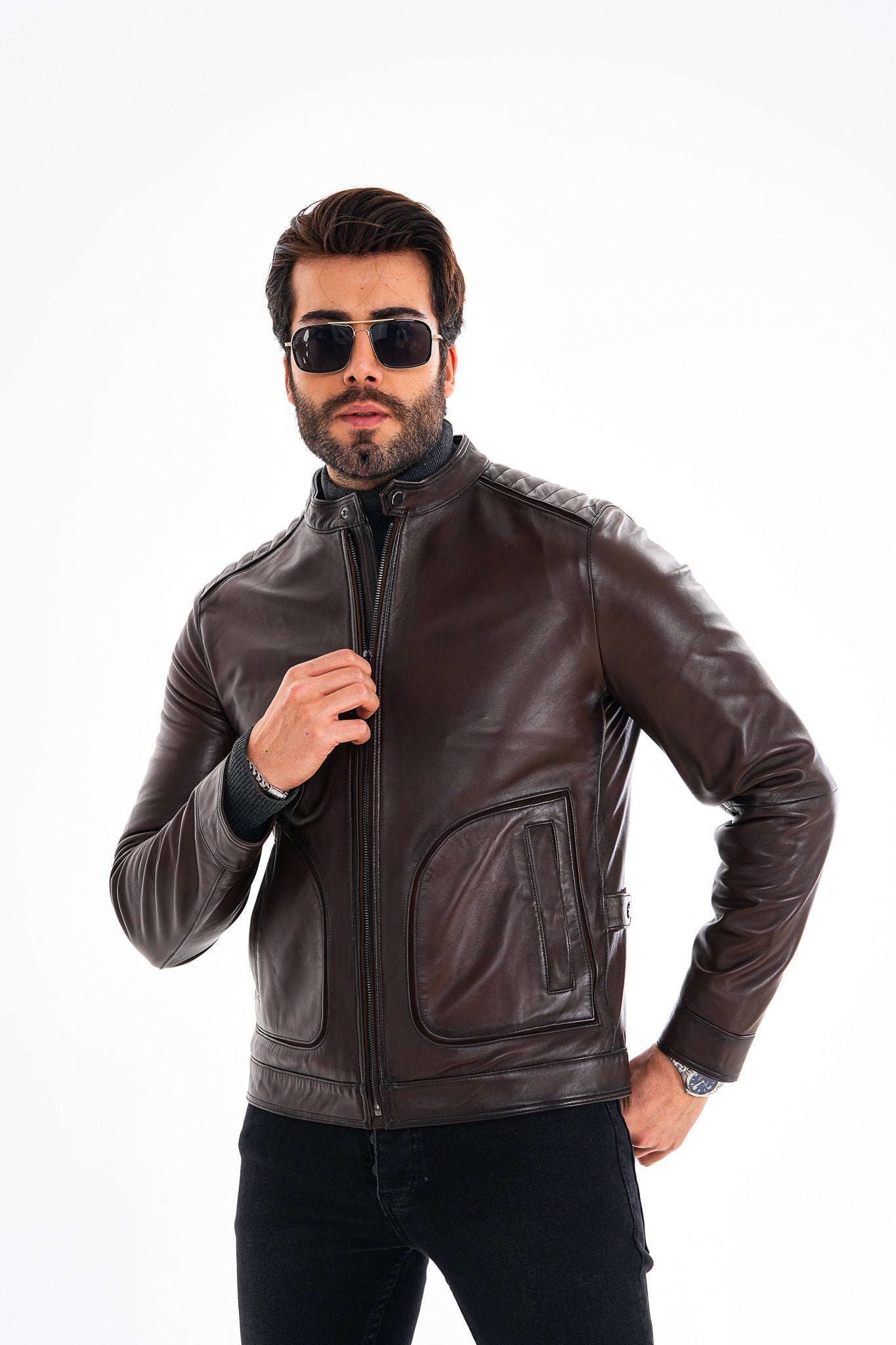 The Brescia Brown Leather Racer Jacket