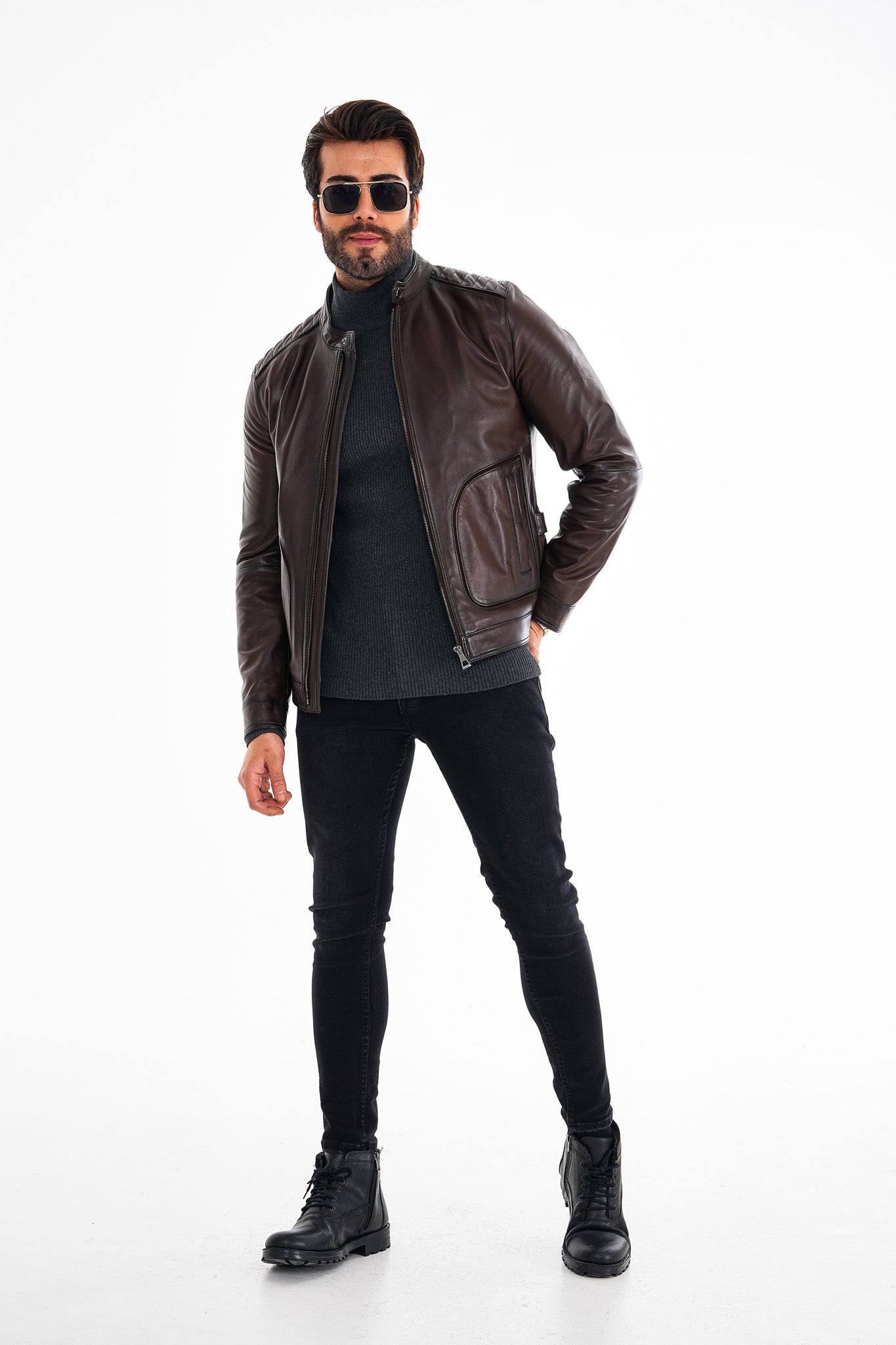 The Brescia Brown Leather Racer Jacket