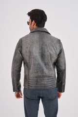 The Volt Textured Distressed Grey Leather Jacket