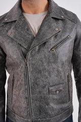 The Volt Textured Distressed Grey Leather Jacket