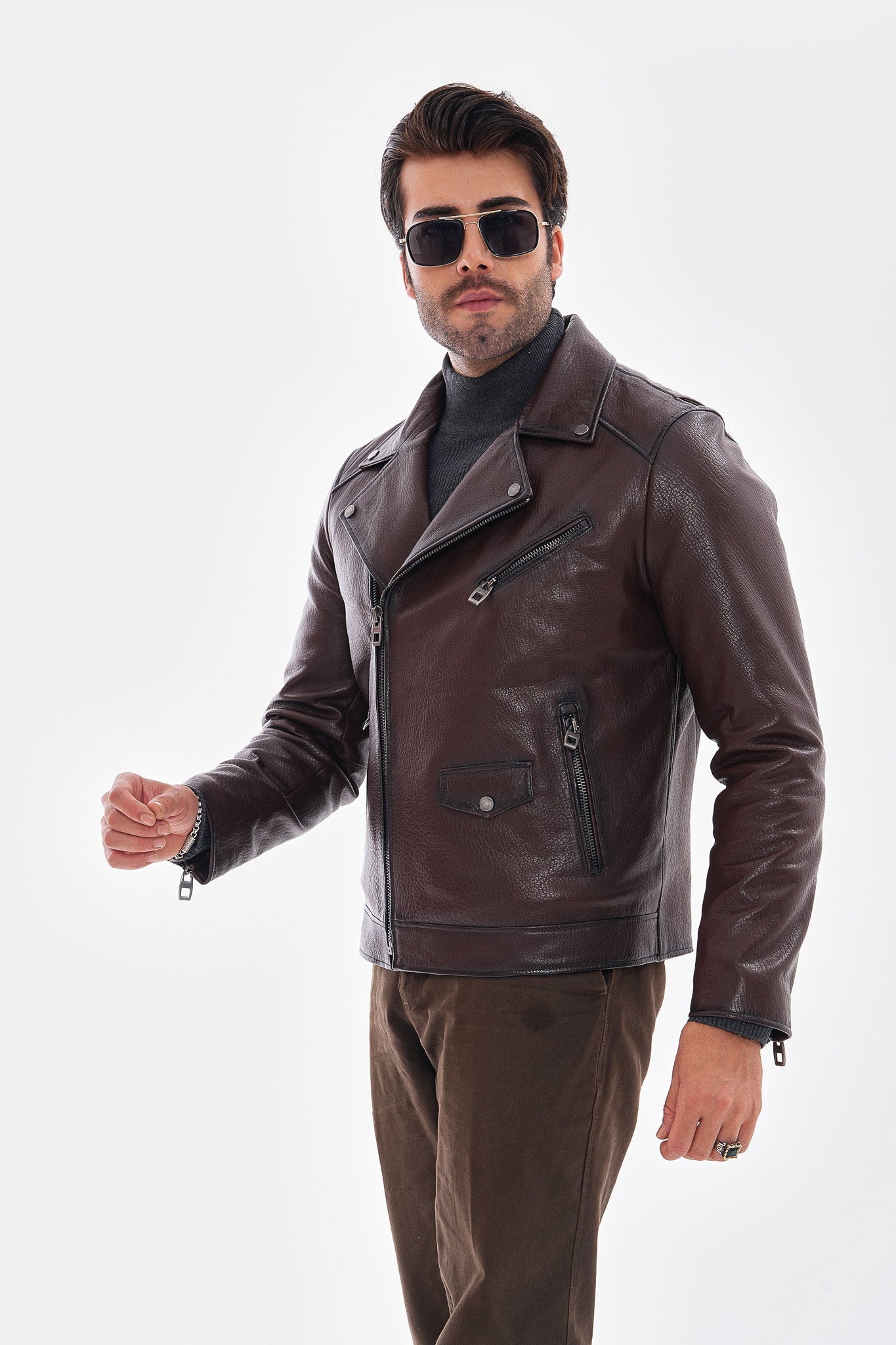 The Volt Textured Mahogany Leather Jacket