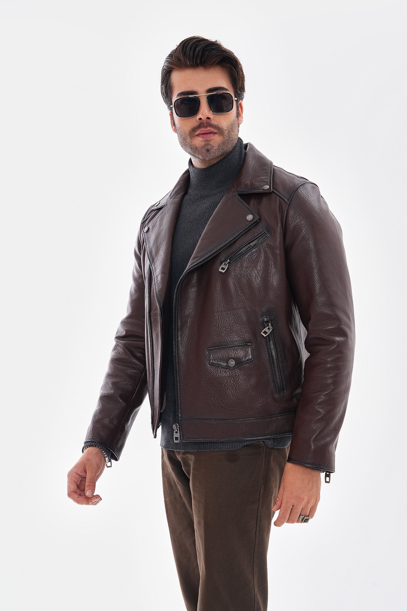 The Volt Textured Mahogany Leather Jacket