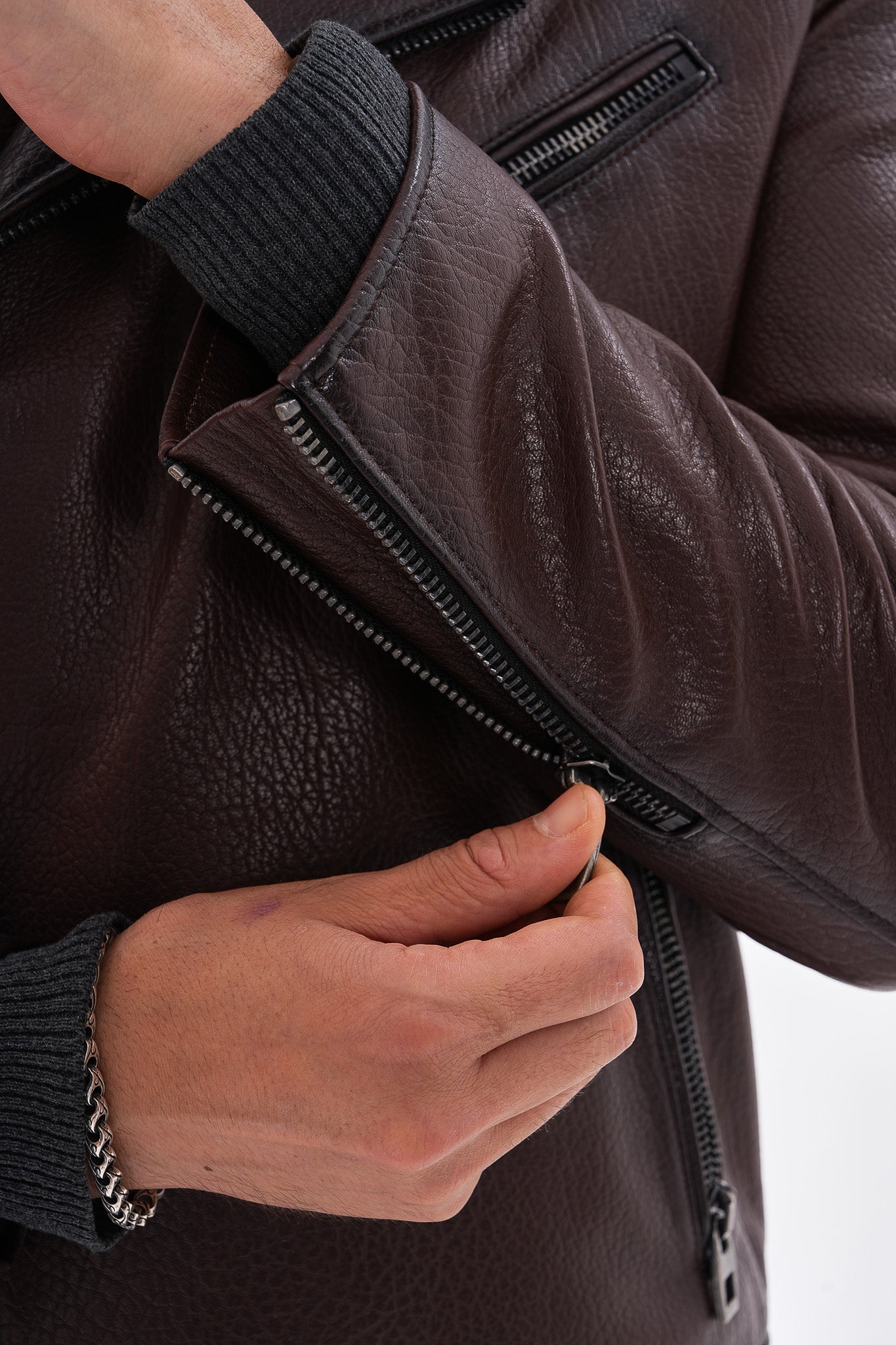 The Volt Textured Mahogany Leather Jacket