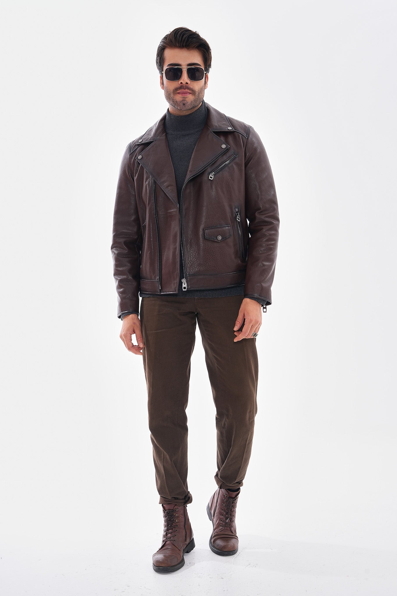 The Volt Textured Mahogany Leather Jacket