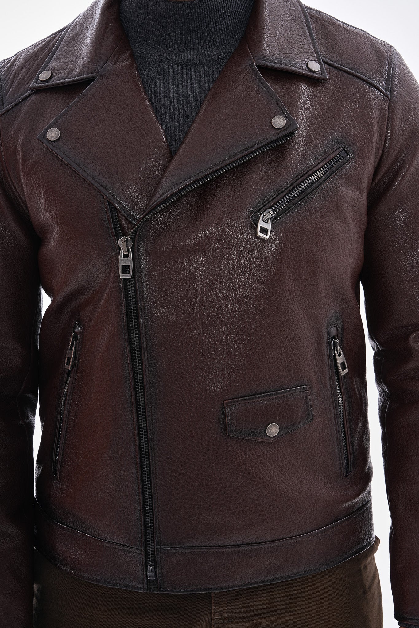 The Volt Textured Mahogany Leather Jacket