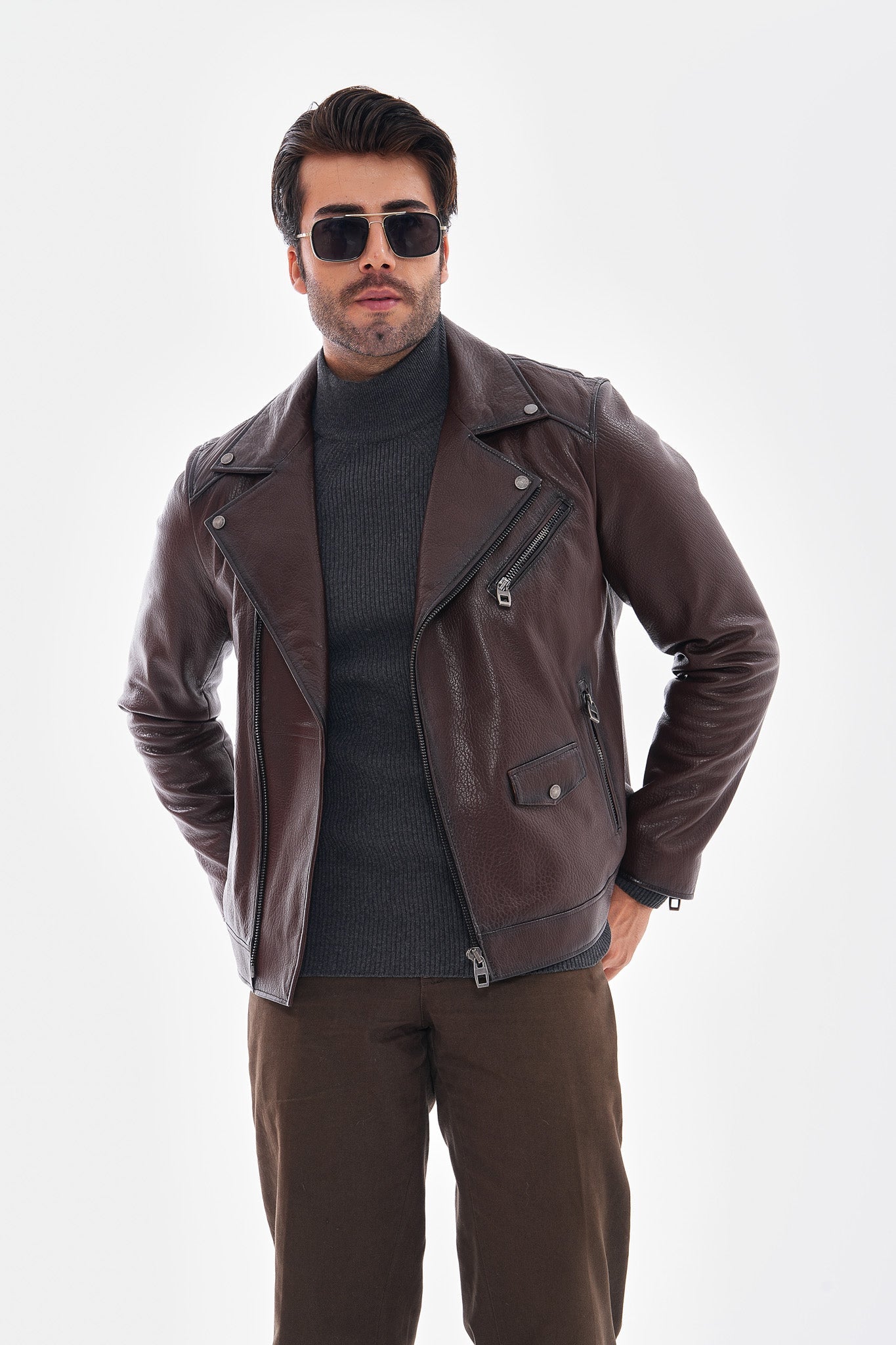 The Volt Textured Mahogany Leather Jacket