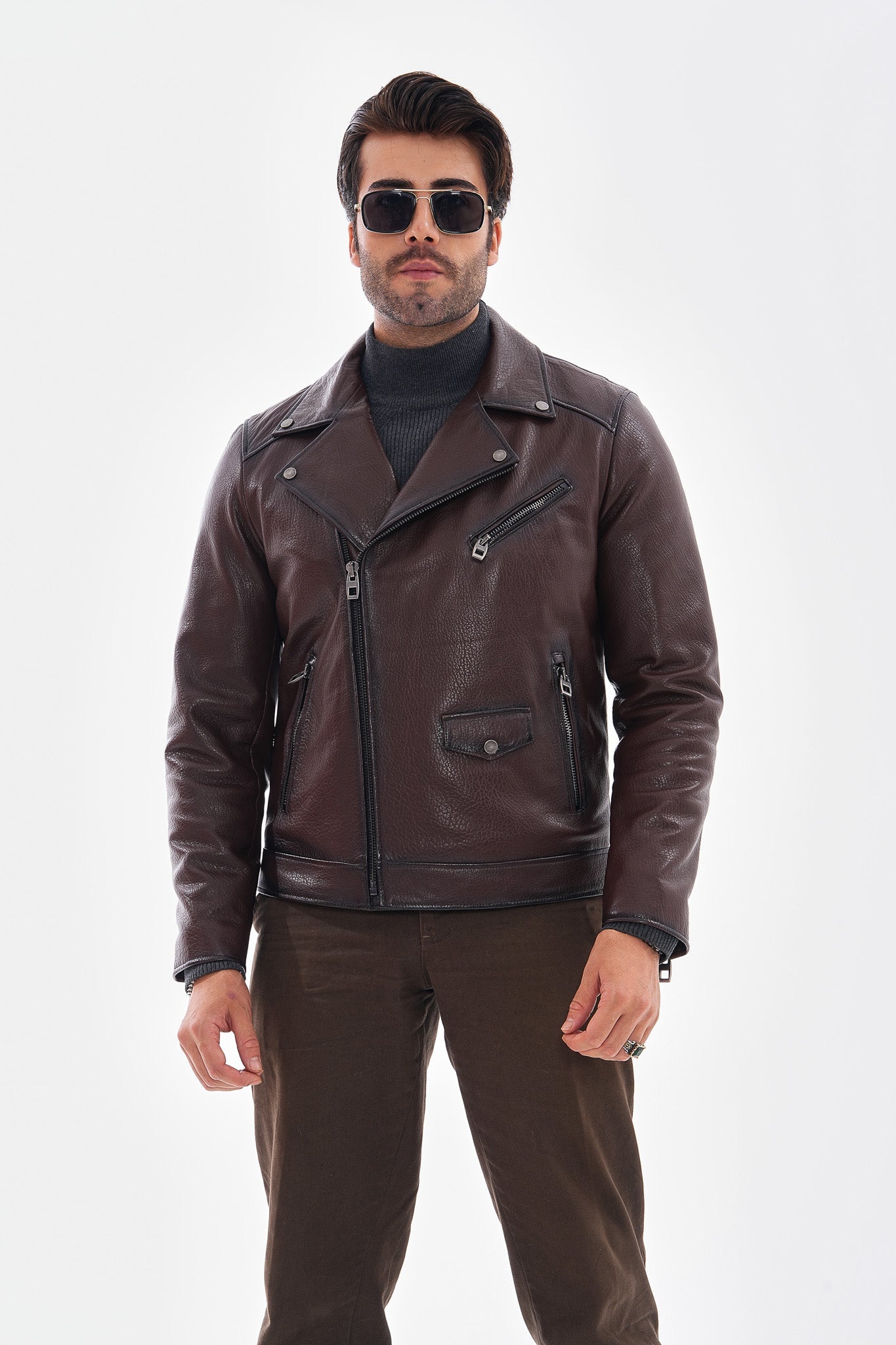 The Volt Textured Mahogany Leather Jacket