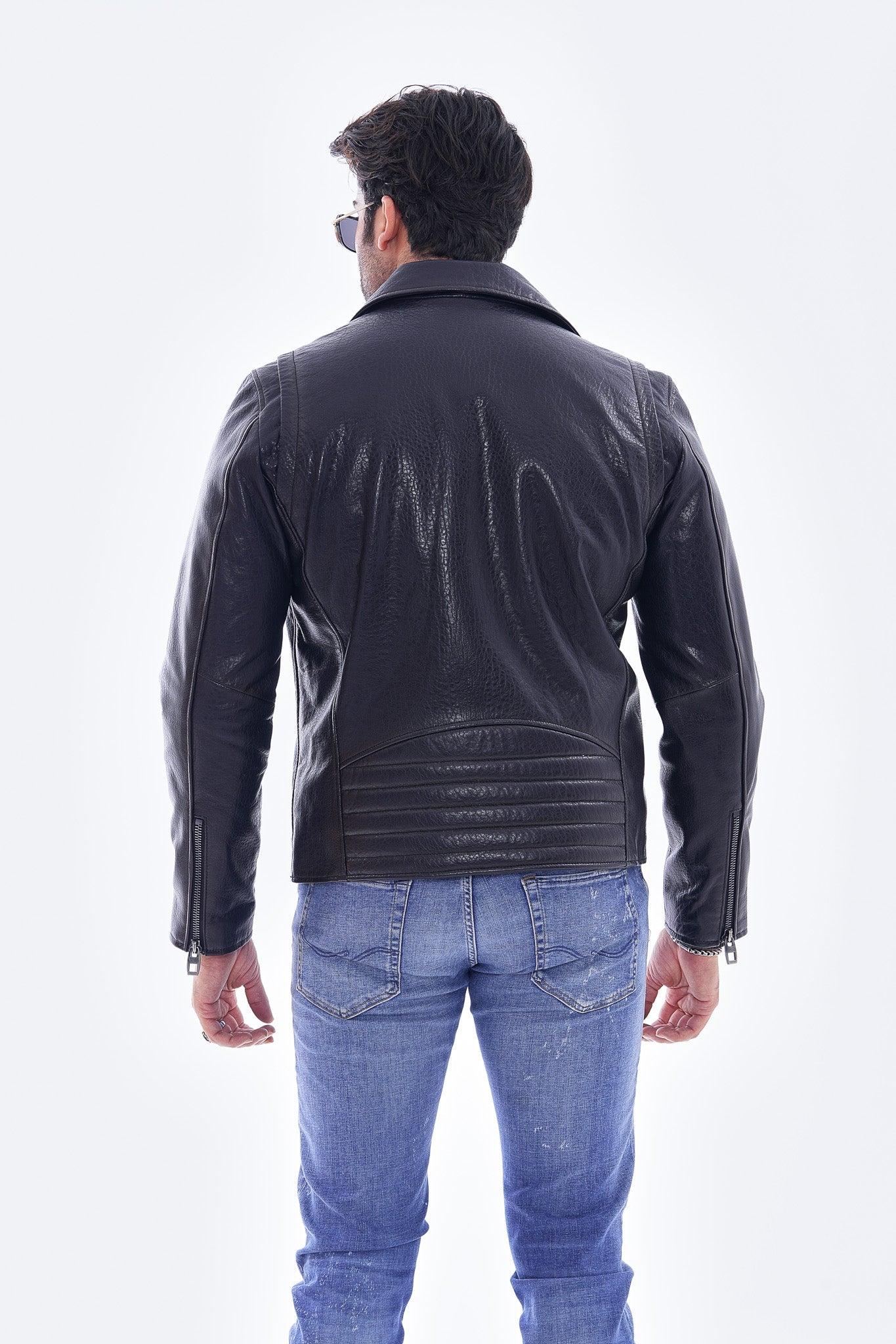 The Volt Textured Navy Blue Leather Jacket