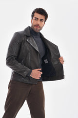 The Volt Textured Charcoal Leather Jacket