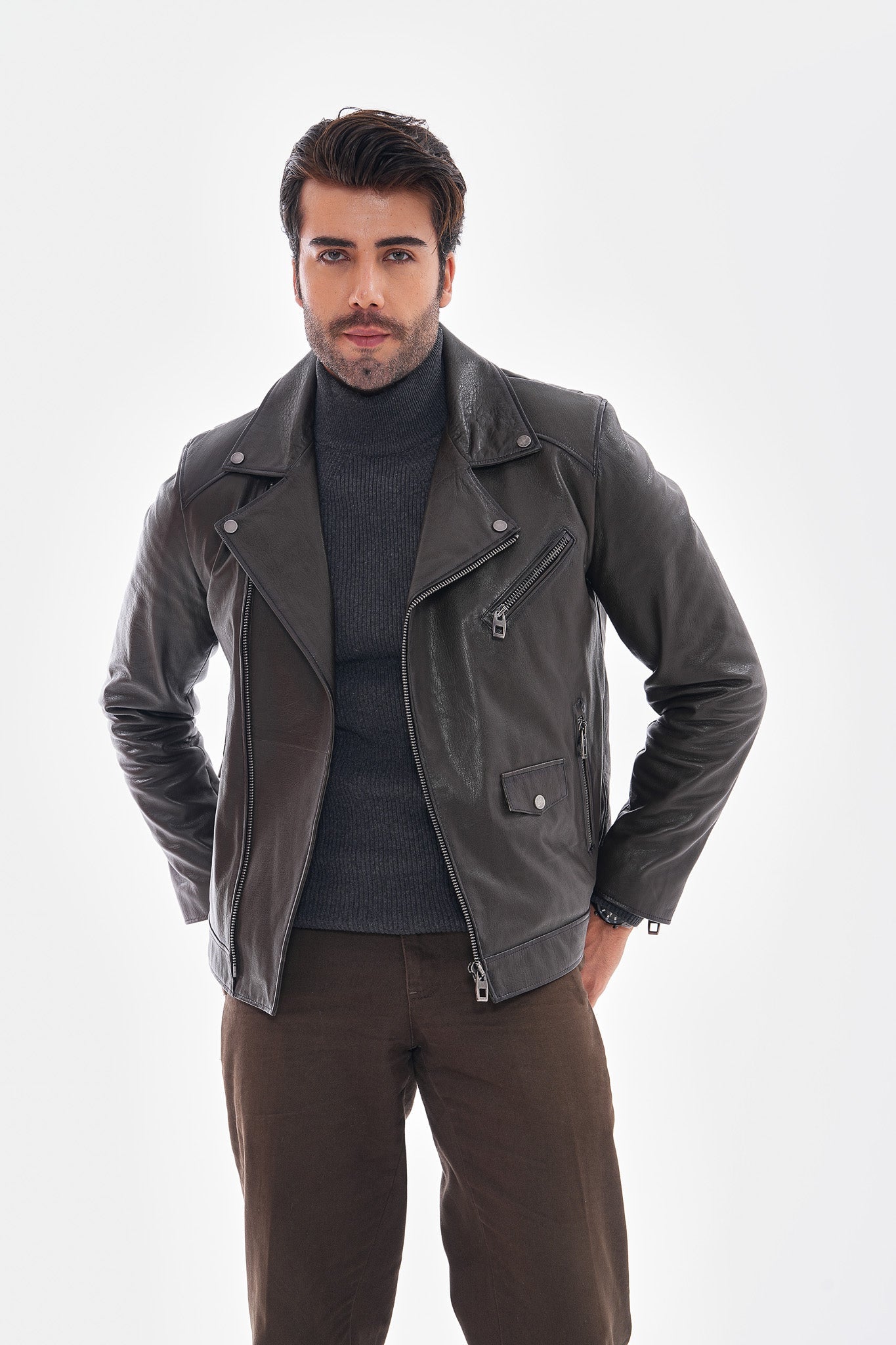 The Volt Textured Charcoal Leather Jacket