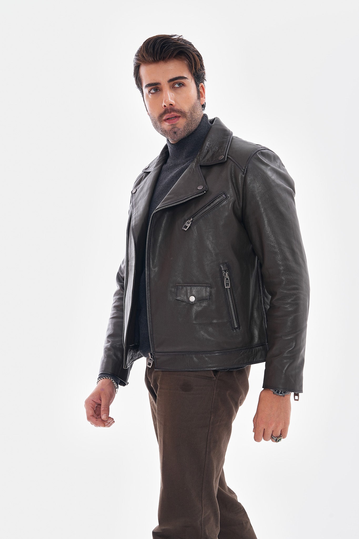 The Volt Textured Charcoal Leather Jacket