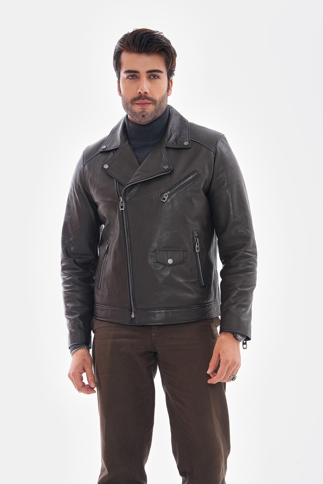 The Volt Textured Charcoal Leather Jacket