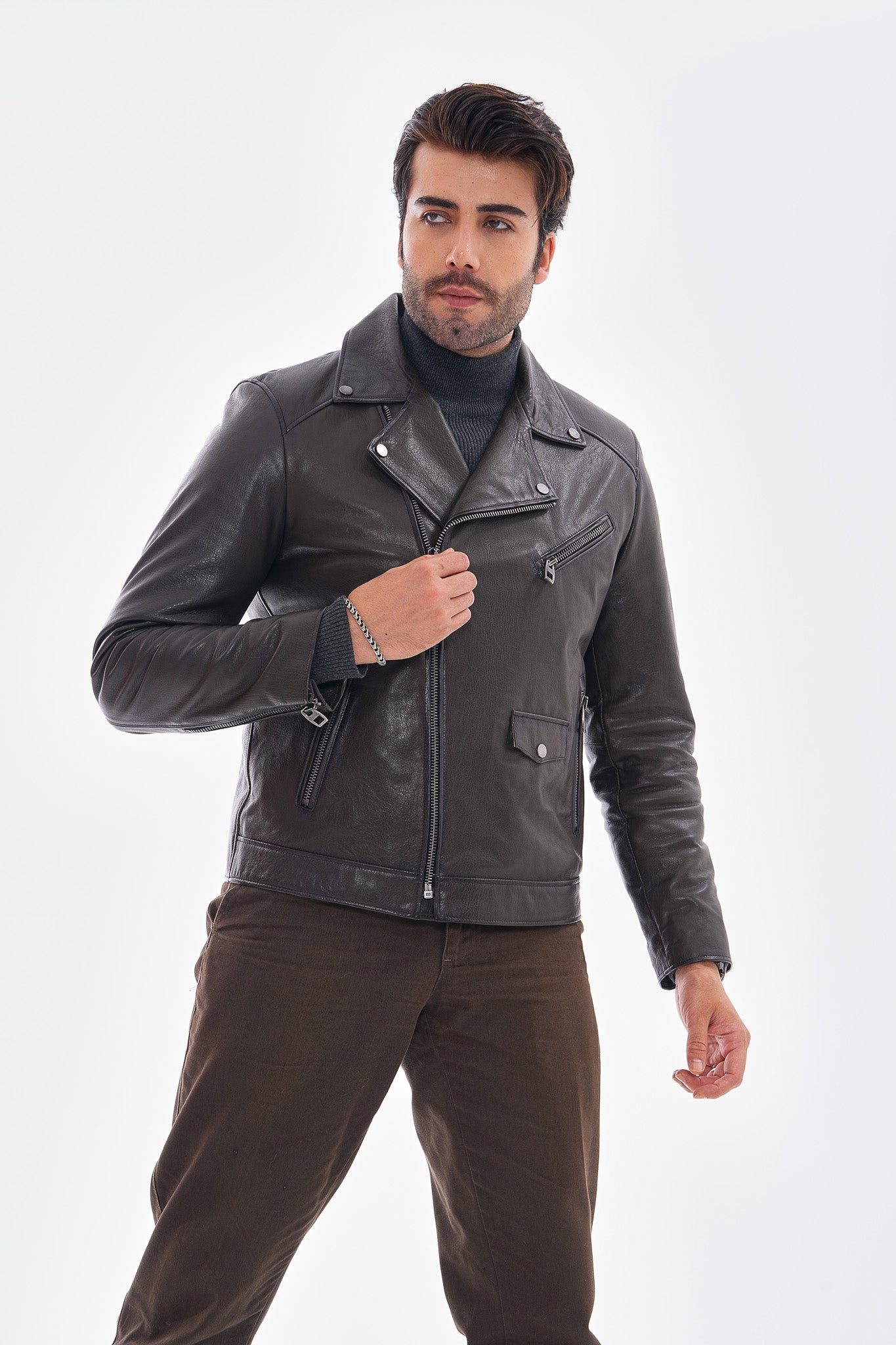 The Volt Textured Charcoal Leather Jacket
