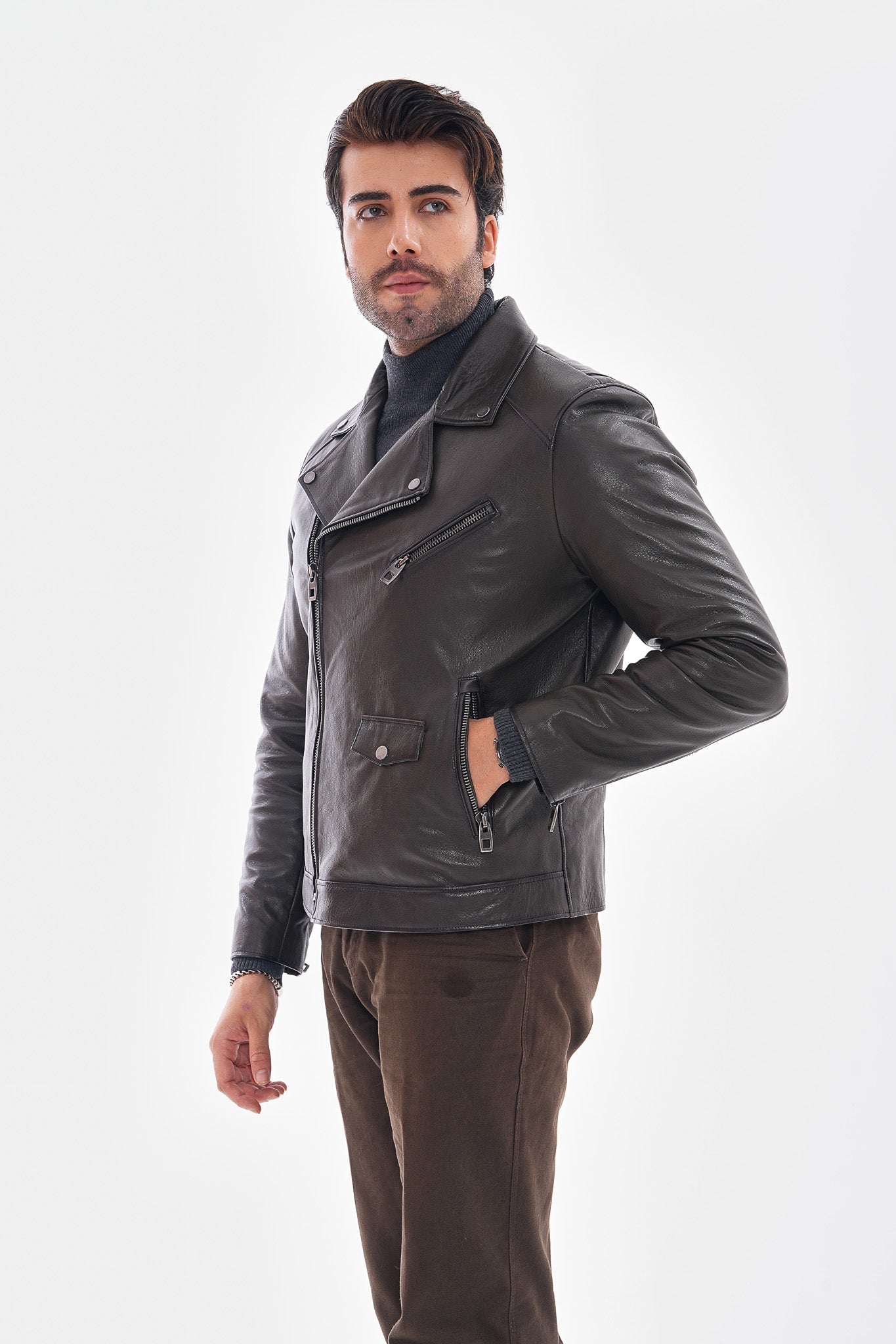 The Volt Textured Charcoal Leather Jacket