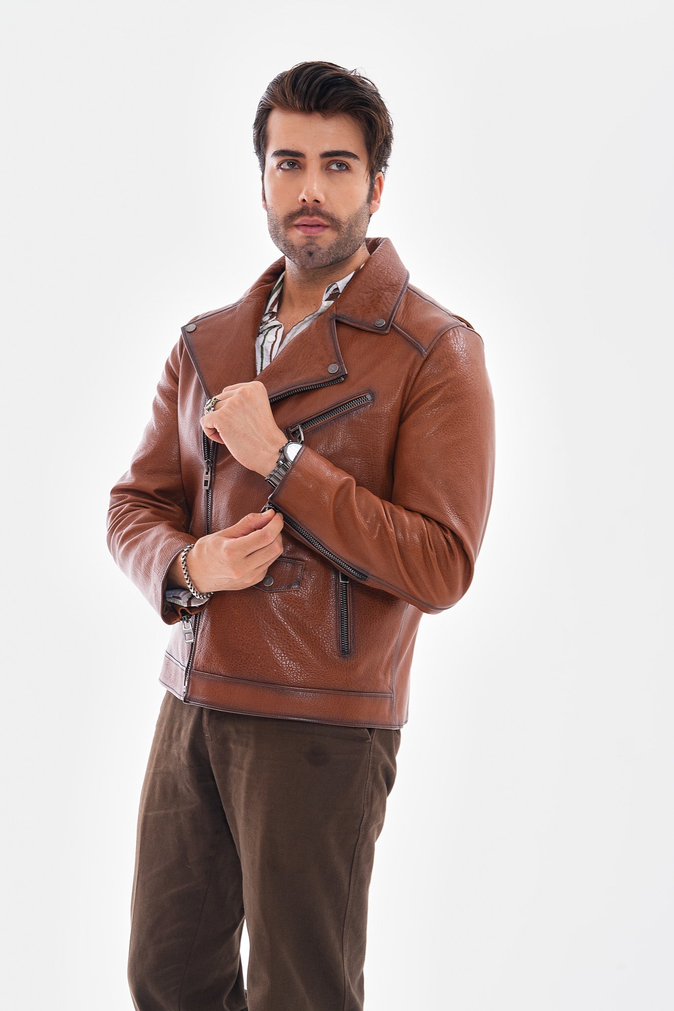 The Volt Textured Tan Leather Jacket