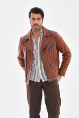 The Volt Textured Tan Leather Jacket