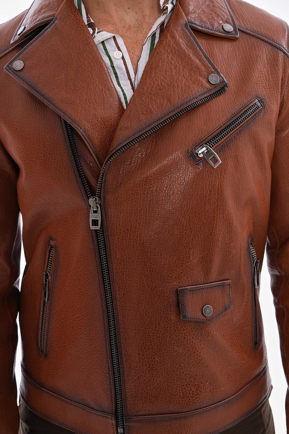 The Volt Textured Tan Leather Jacket