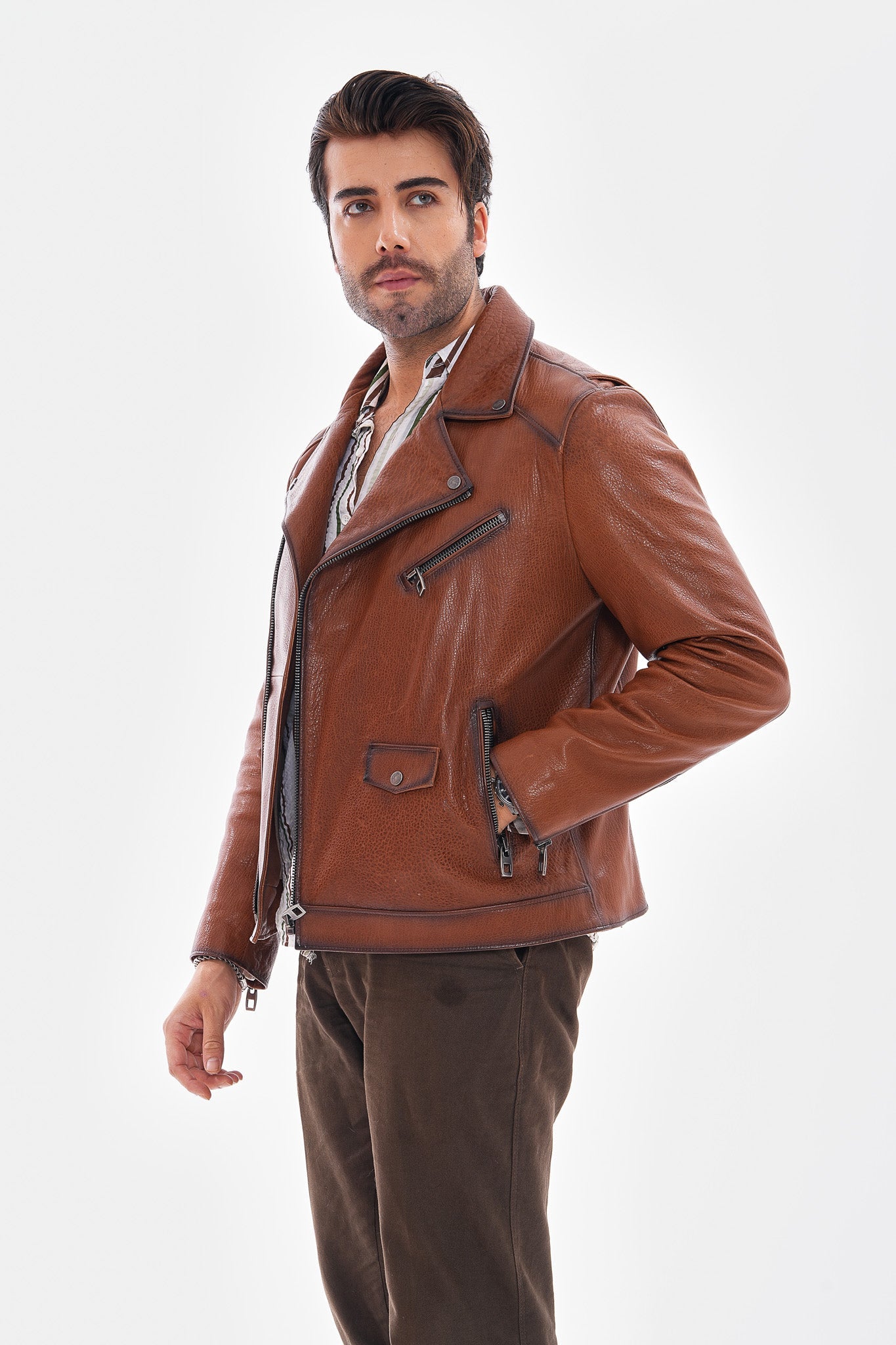 The Volt Textured Tan Leather Jacket