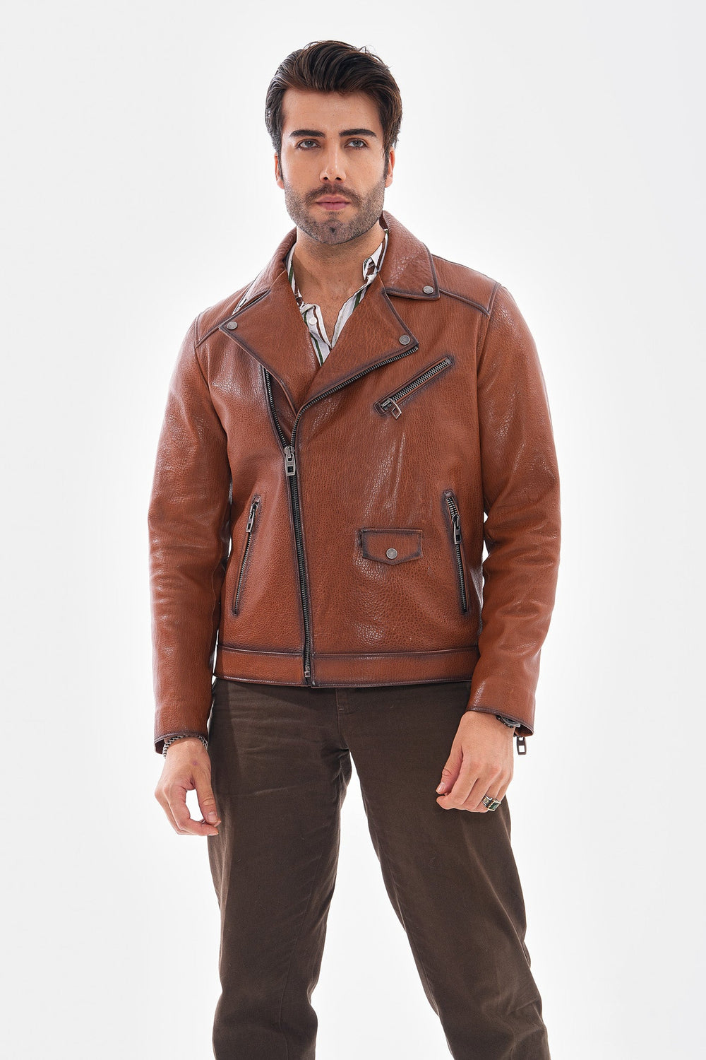 The Volt Textured Tan Leather Jacket