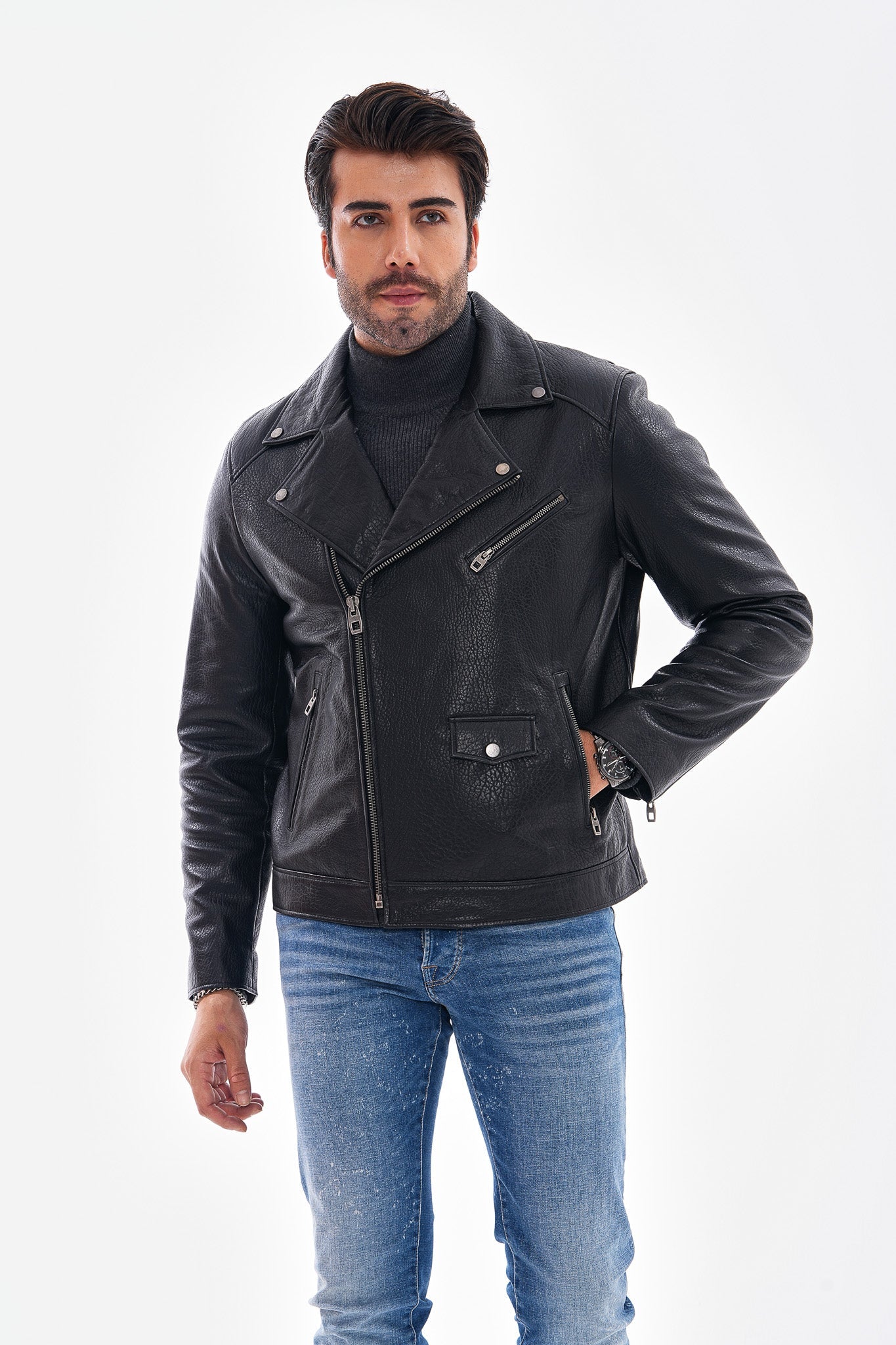 The Volt Textured Black Leather Jacket