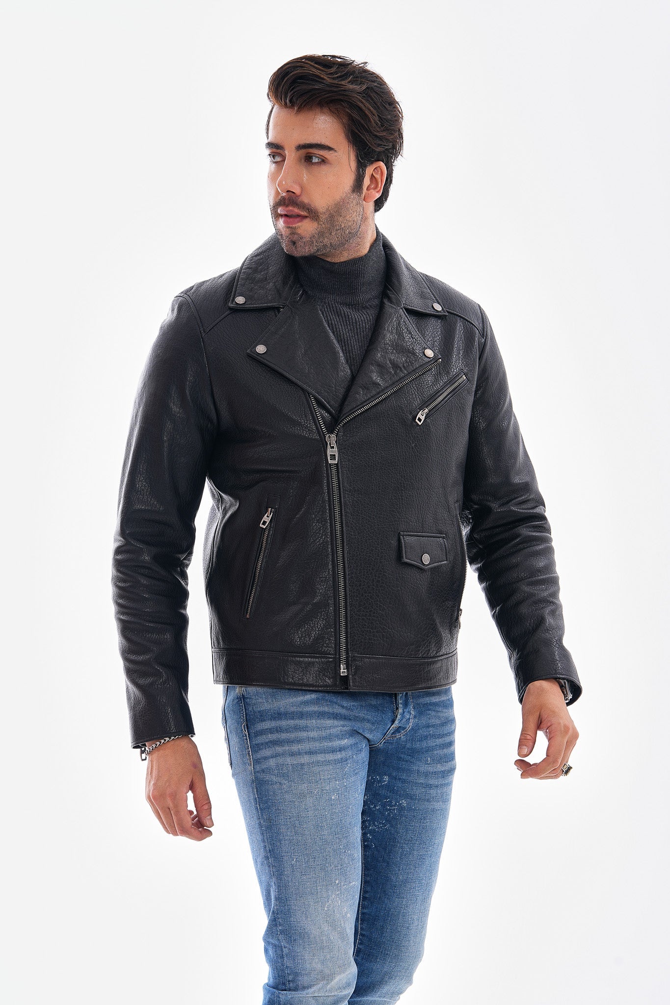 The Volt Textured Black Leather Jacket