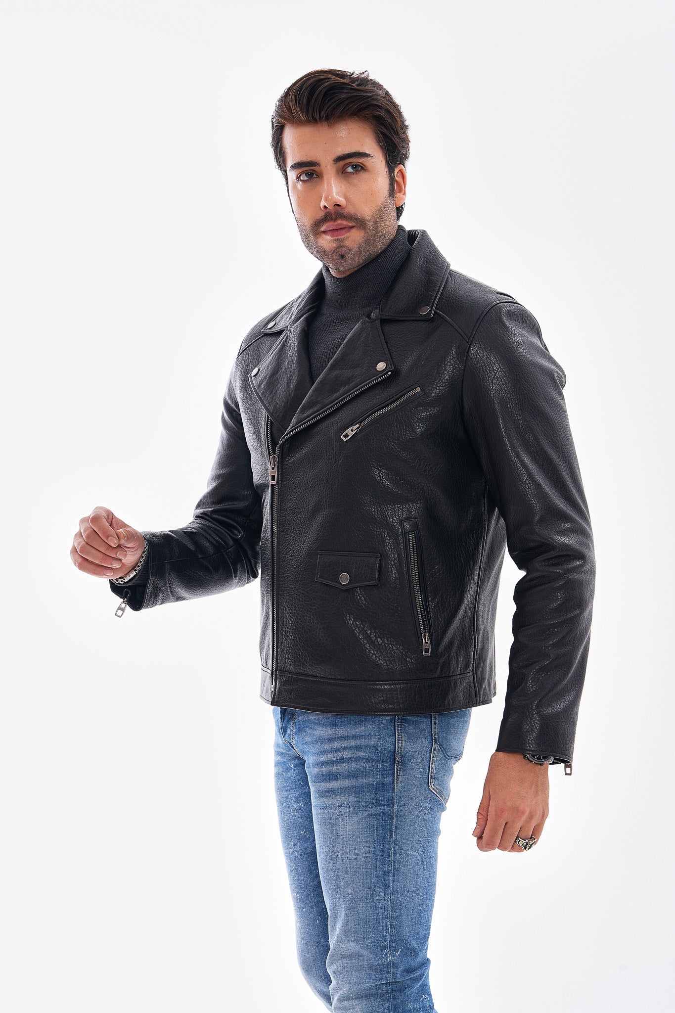 The Volt Textured Black Leather Jacket