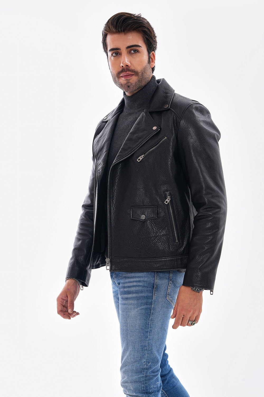 The Volt Textured Black Leather Jacket