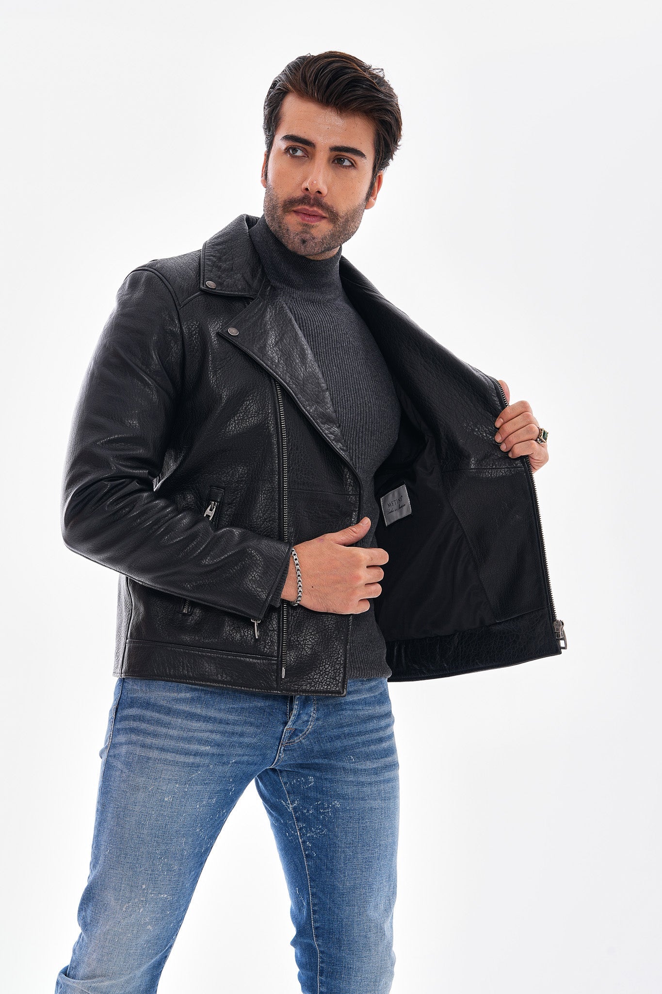The Volt Textured Black Leather Jacket