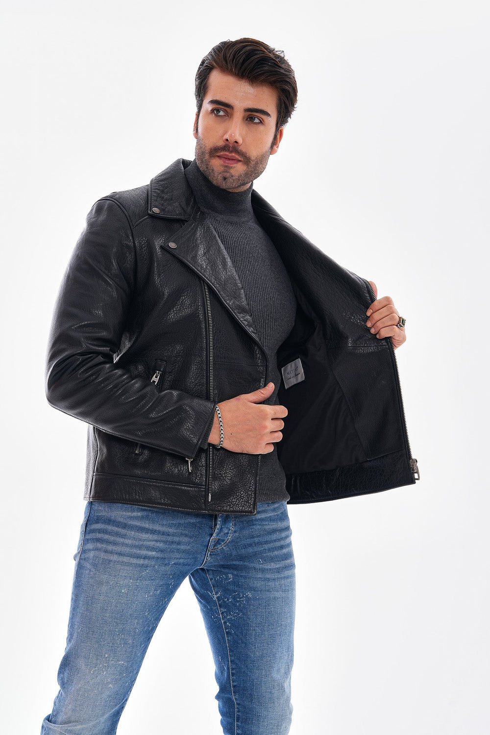 The Volt Textured Black Leather Jacket