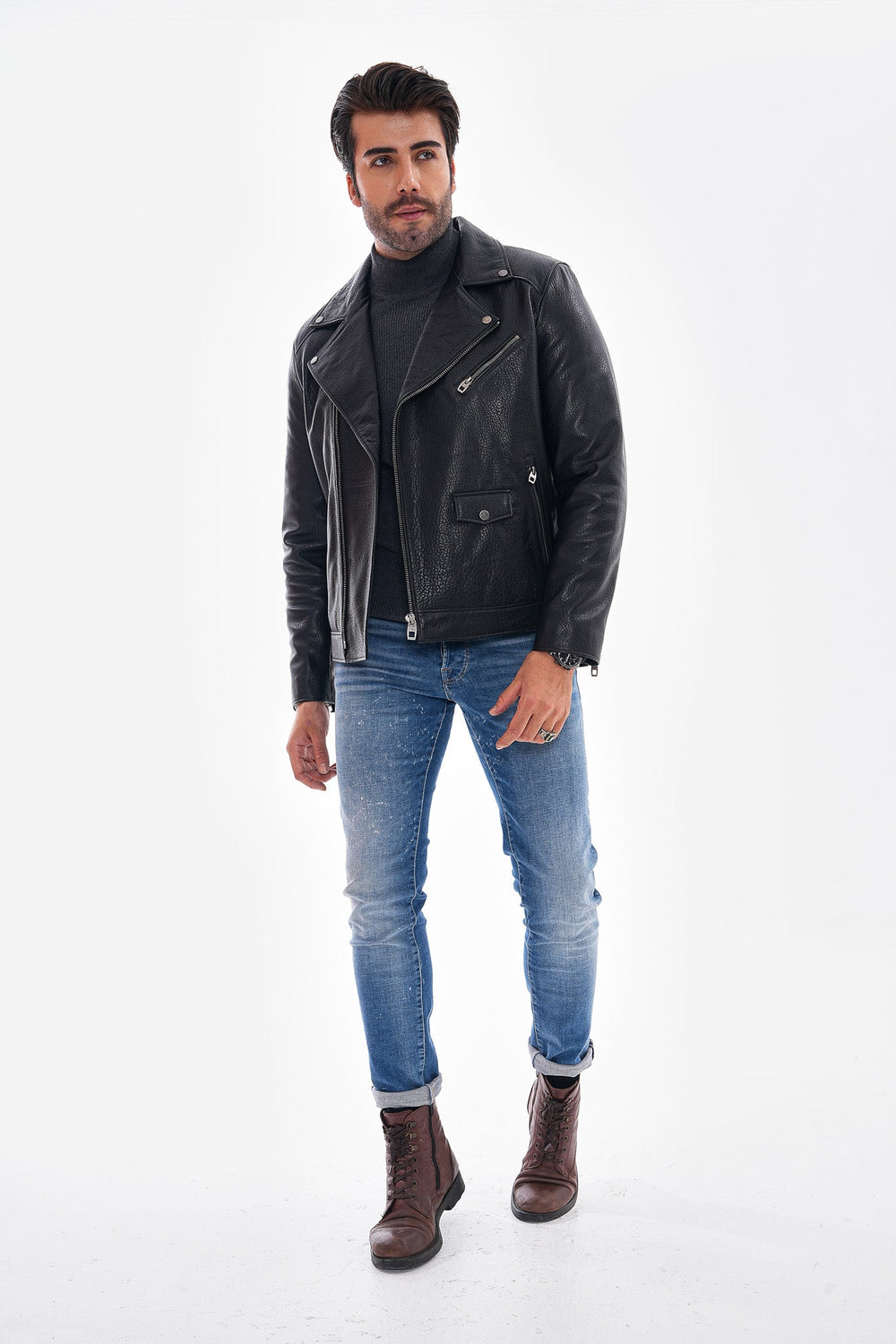 The Volt Textured Black Leather Jacket