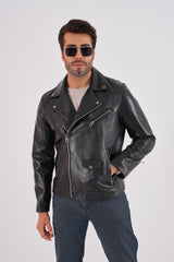 The Volt Black Leather Biker Jacket