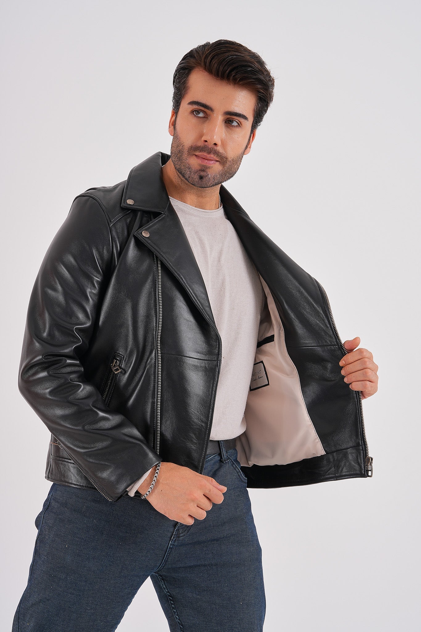 The Volt Black Leather Biker Jacket