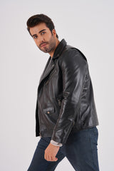 The Volt Black Leather Biker Jacket