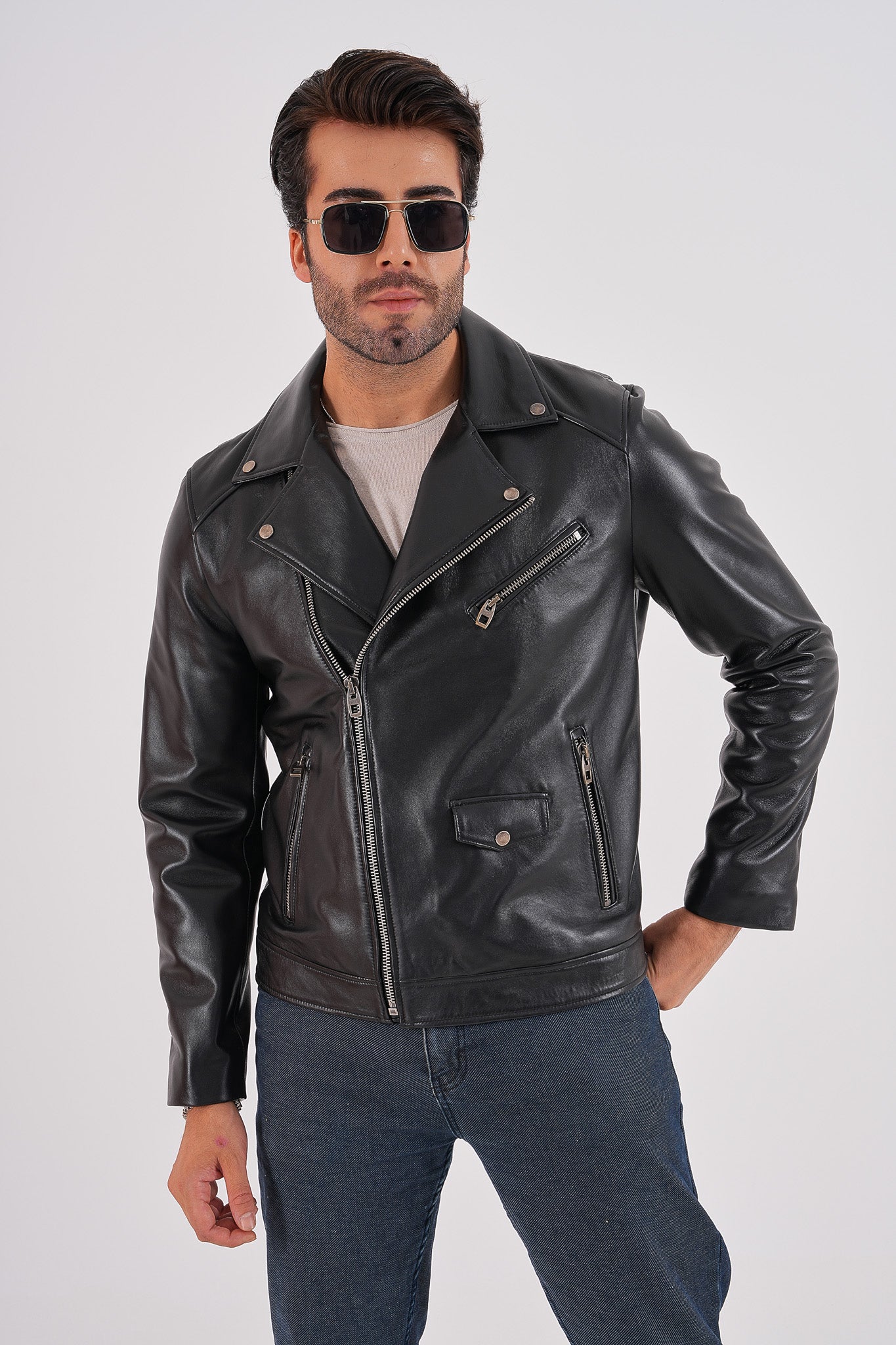 The Volt Black Leather Biker Jacket