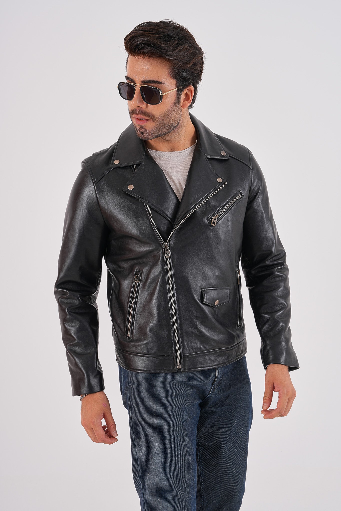 The Volt Black Leather Biker Jacket