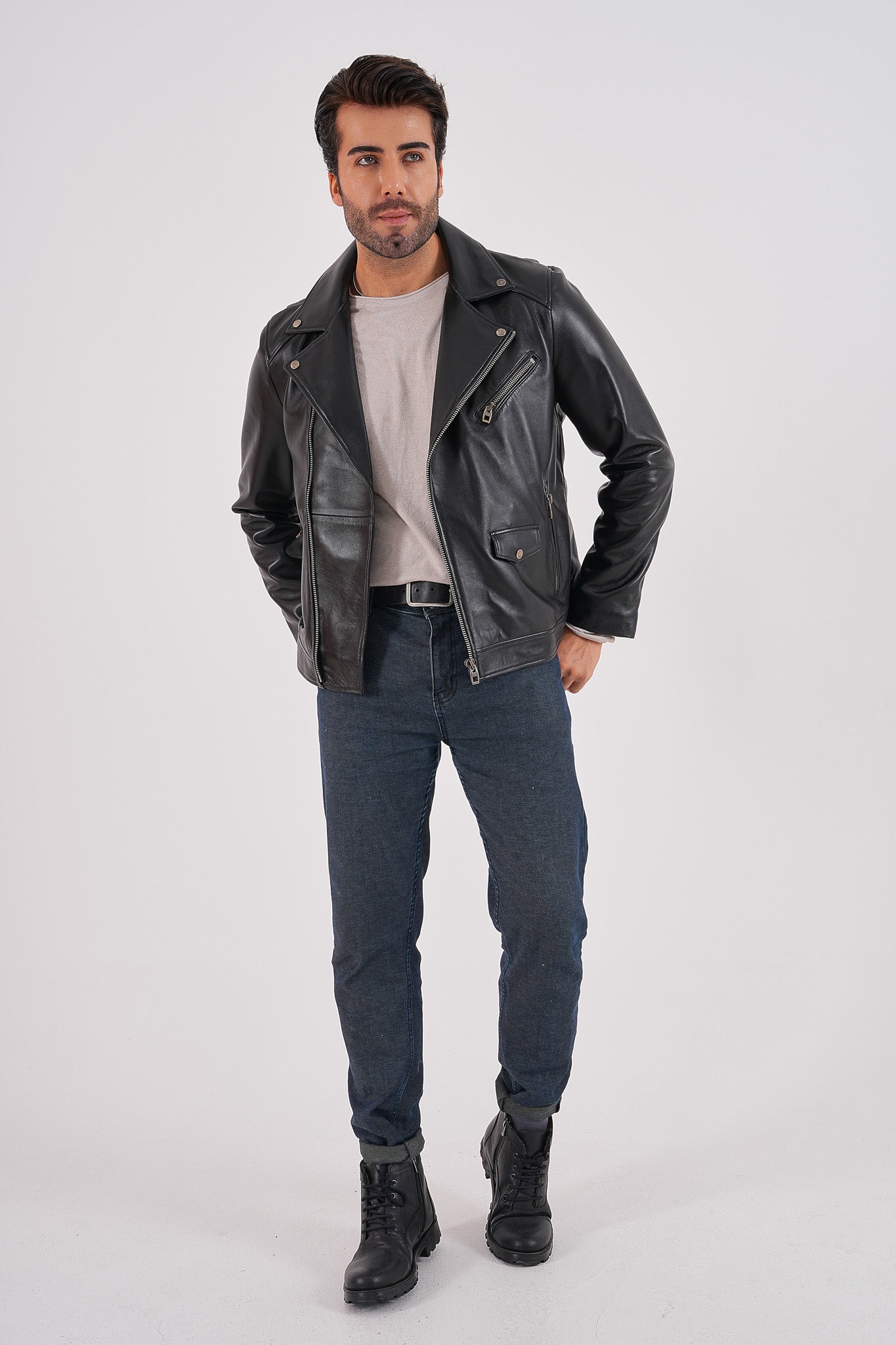 The Volt Black Leather Biker Jacket