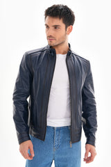 The Arezzo Navy Blue Leather Jacket