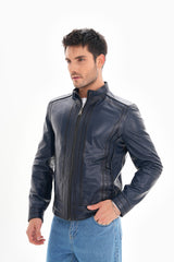 The Arezzo Navy Blue Leather Jacket