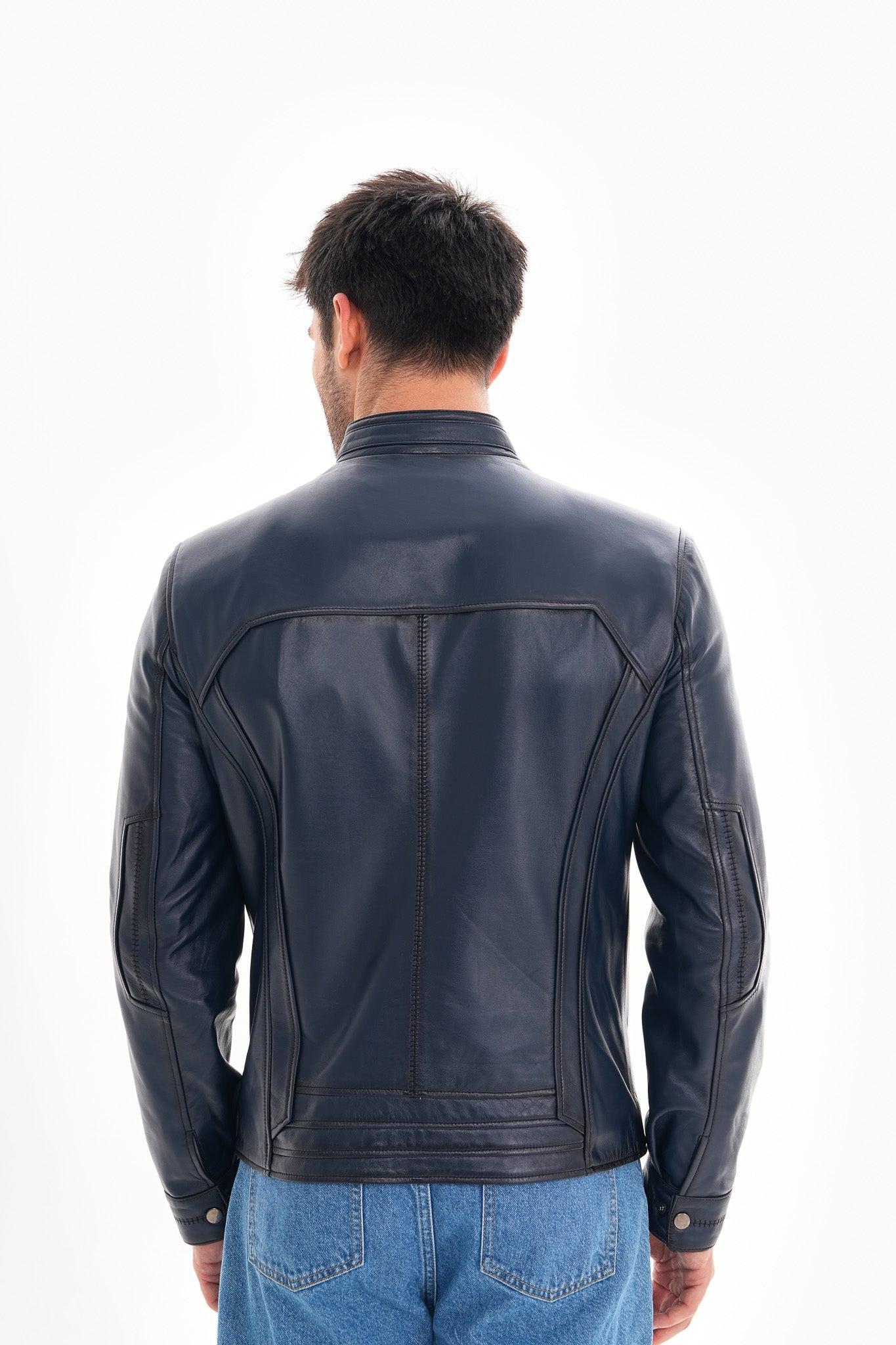 The Arezzo Navy Blue Leather Jacket