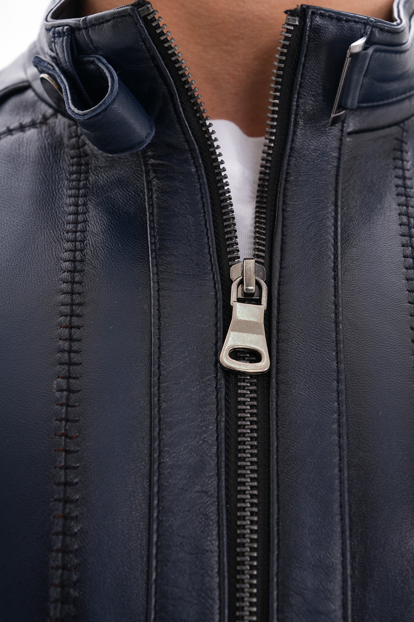 The Arezzo Navy Blue Leather Jacket