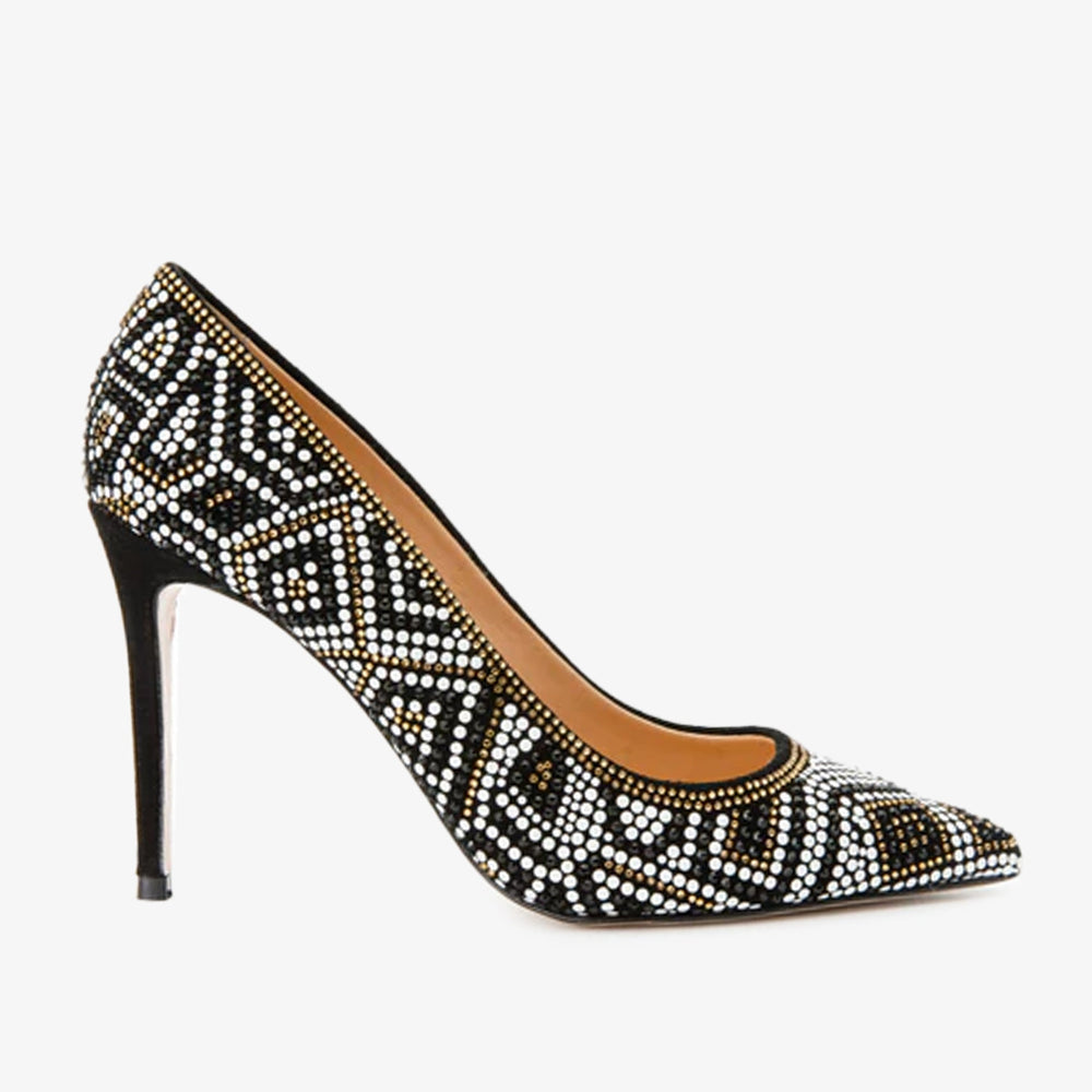 The Nampula Black Glitter Leather Pump Shoe