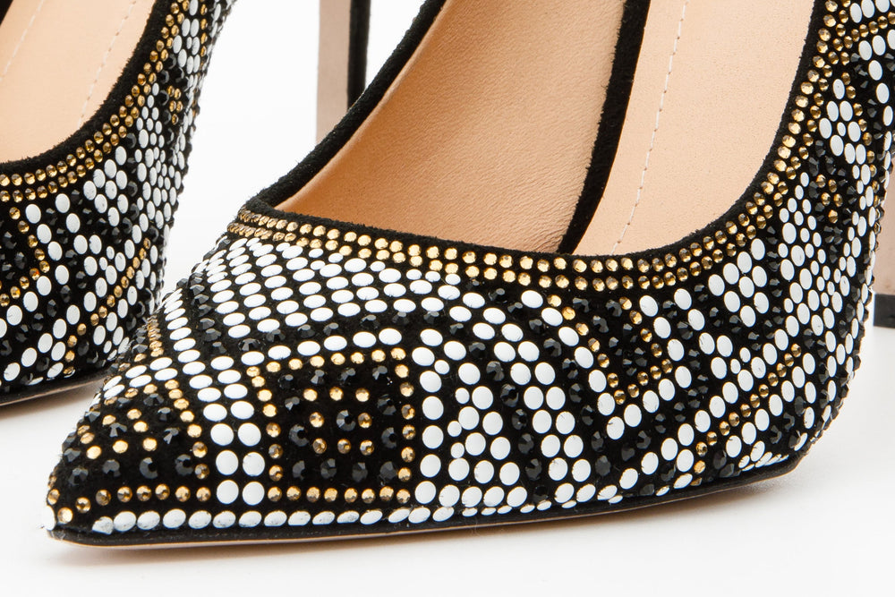 The Nampula Black Glitter Leather Pump Shoe