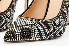 The Nampula Black Glitter Leather Pump Shoe