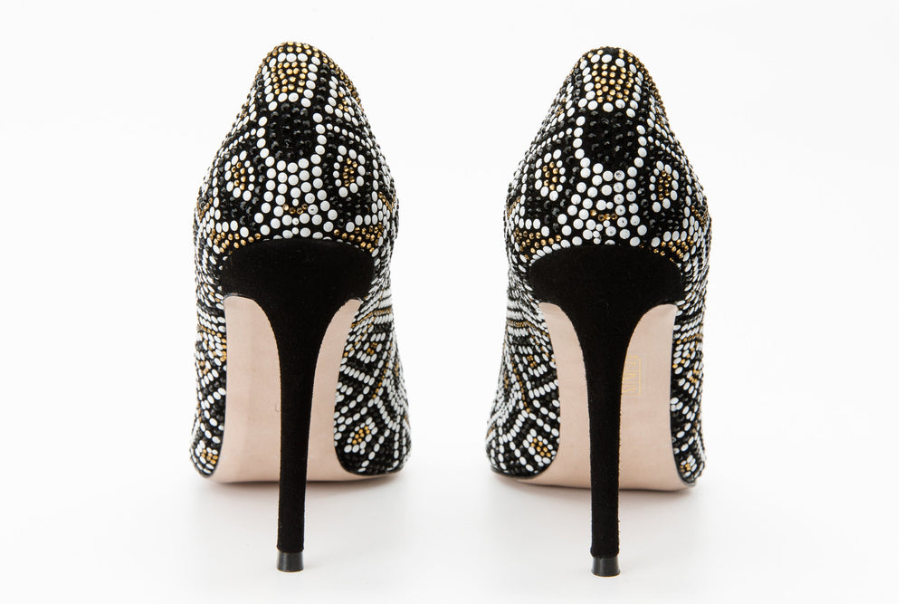 The Nampula Black Glitter Leather Pump Shoe