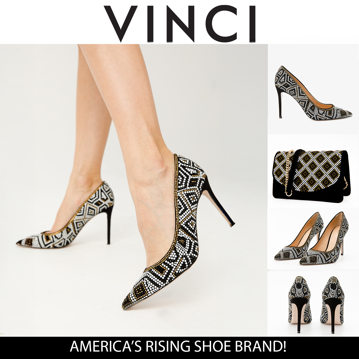 The Nampula Black Glitter Leather Pump Shoe