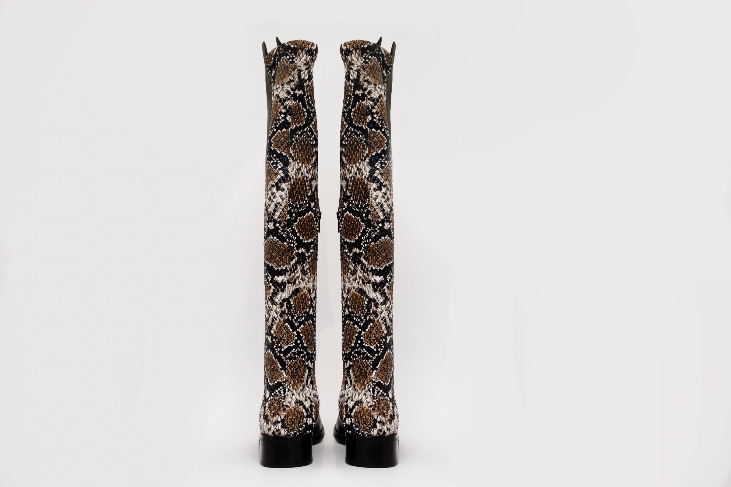 The Moengo Black Leather Leopard Knee High Boot