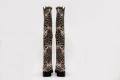 The Moengo Black Leather Leopard Knee High Boot