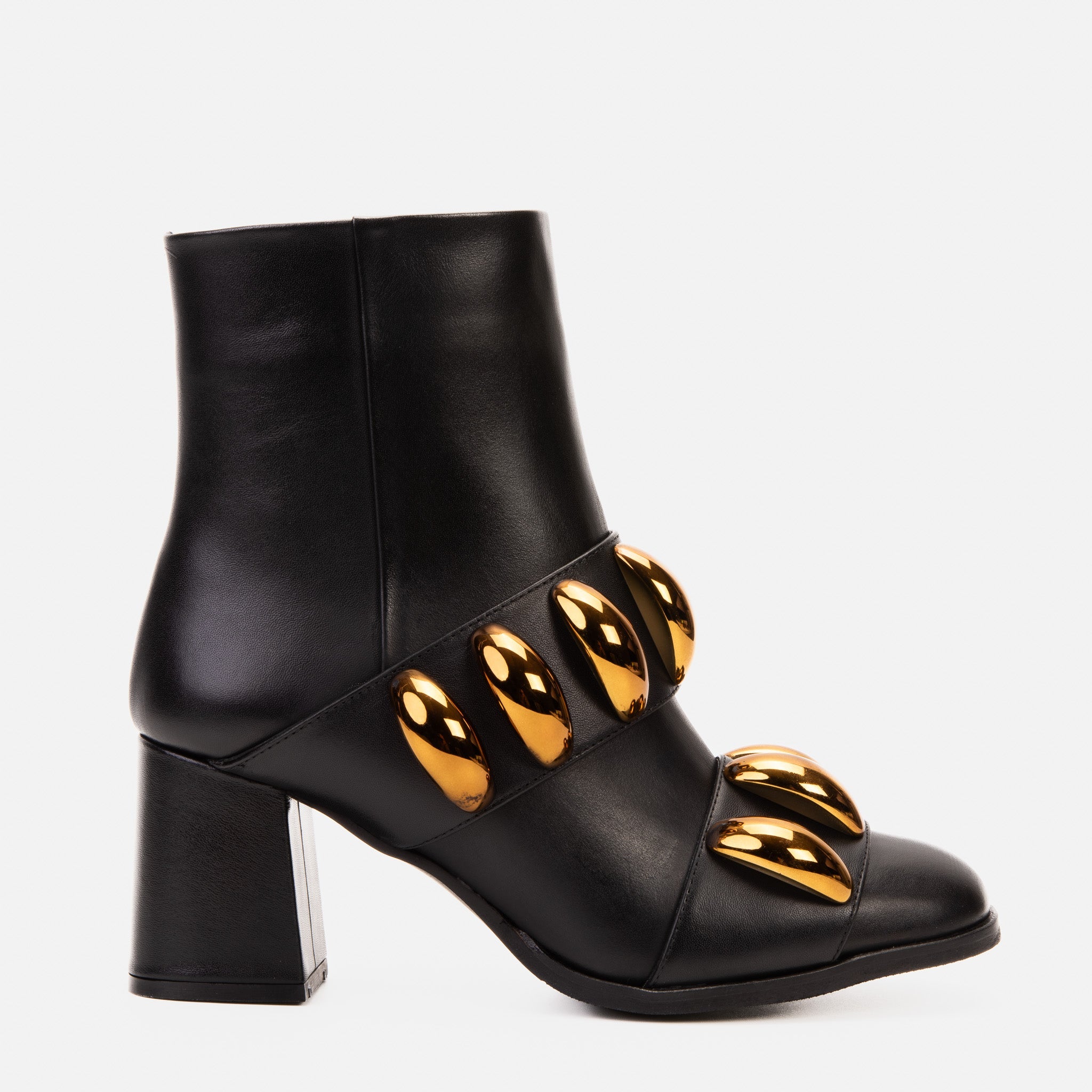 The Eclipse Black Gold Leather Block Heel Boot