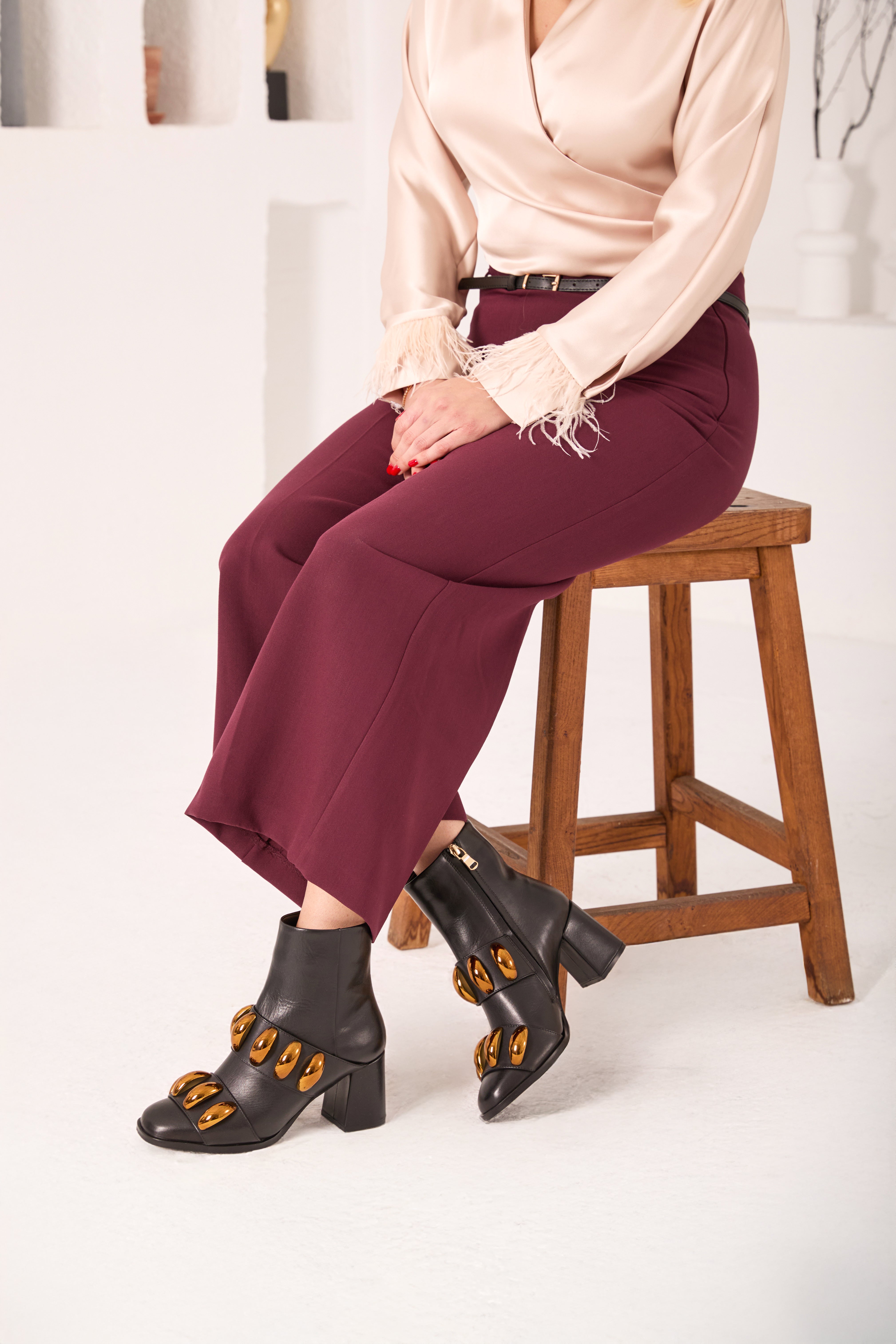 The Eclipse Black Gold Leather Block Heel Boot